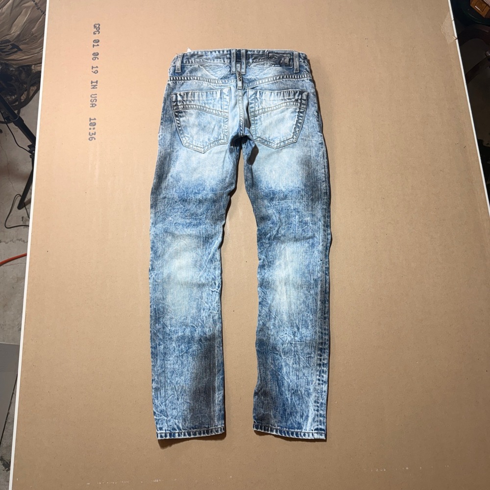 Robin's Jean Straight Leg 30 Blue Excellent Acid Wash Distressed Wings